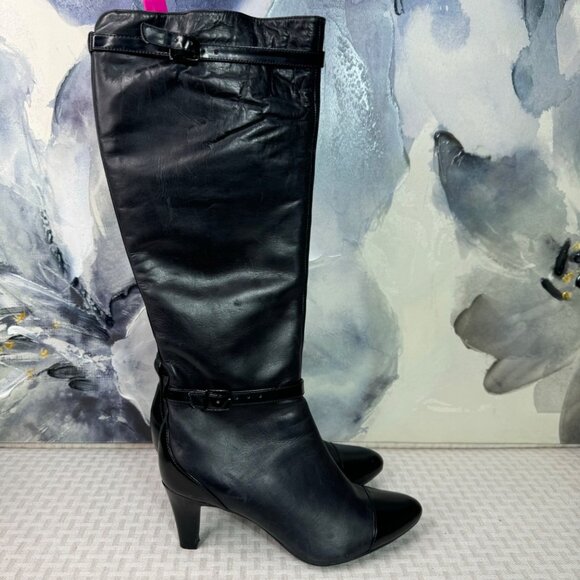 Clarks Womens Leather Knee-High Boots With Buckle Straps & Heels Size 7.5 Black - Picture 2 of 9